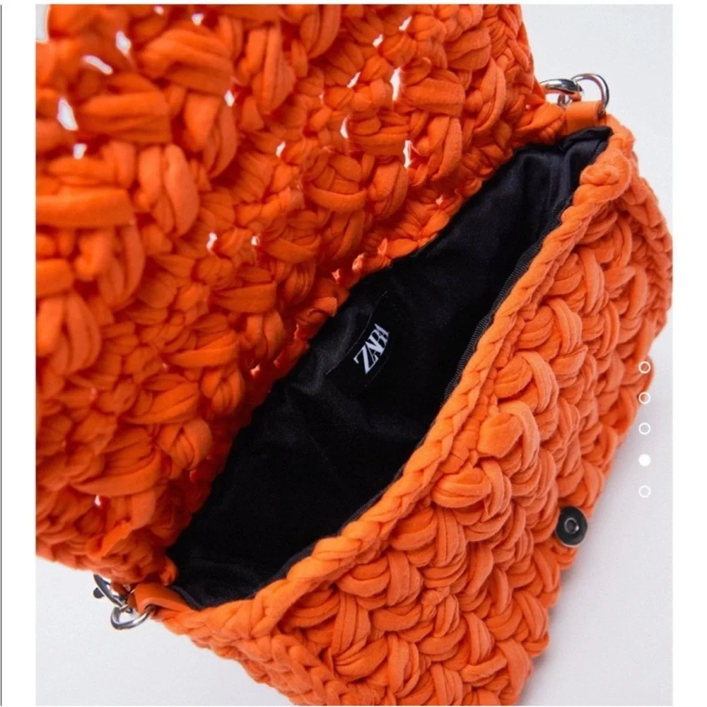 Zara Orange Fabric Woven Top Handle Bag - Picture 4 of 8
